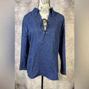 Reality USA Denim Casual Trendy Leather Lace-Up Top Size Large